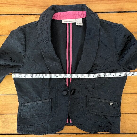DKNY Jeans Black Damask Shawl Collar 3/4 Sleeve Blazer, Size Small - Picture 14 of 15